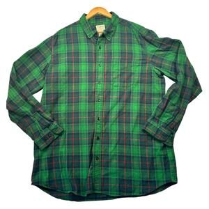 LL Bean Fleece Button Up Shirt - Green Plaid - XL Tall